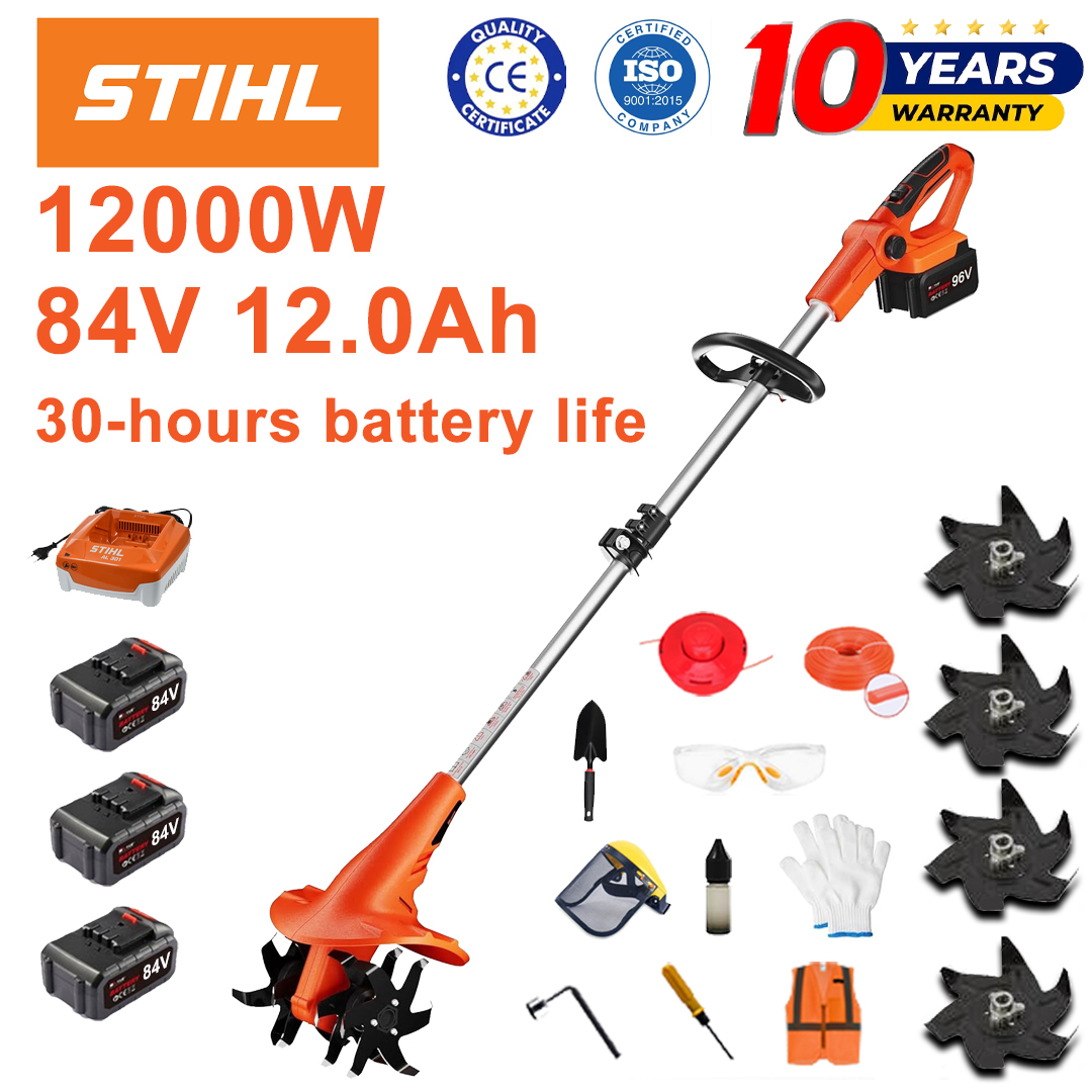 (Trajanje baterije 30 sati) Plug od 12000 W + litijeva baterija 84 V 12,0 Ah * 3 + brzi punjač * 1 + lopata * 1 + oštrica pluga * 4 + disk za rezanje * 1 + uže za rezanje * 1 + razni pribor