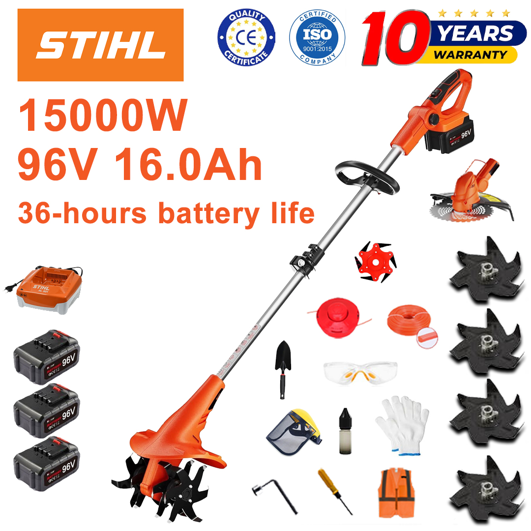 (Trajanje baterije: 36 sati) Plug od 15000 W + litijeva baterija 96 V 16,0 Ah * 3 + glava rezača * 1 + brzi punjač * 1 + lopata * 1 + ravna oštrica * 2 + oštrica pluga * 4 + aluminijska oštrica pile * 1 + oštrica za rezanje * 1 + uže za rezanje * 1 + razni pribor
